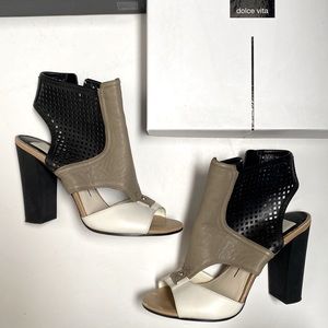 Dolce Vida Caged Cutout Booties Black Green White Nude Modern Block Heel Boots